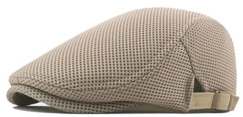 meioro Herren Mesh Schirmmütze, Atmungsaktive Sommer Newsboy Gatsby Barett Cap für Männer und Frauen, Unisex Flache Kappe Driving Schiebermütze Sportmütze Sonnenhut Flat Cap Größe 55cm-60cm (Khaki)