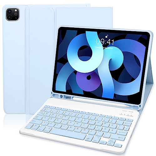 Yeegnar QWERTZ Deutsche Tastatur Hülle für iPad 10.9/Air 5 2022/Air 4 2020/Pro 11 2022/2018 Mit Schutzhülle und Bleistifthalter - Blau