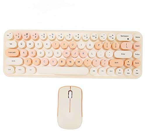 Yunseity 2.4GHz Wireless Keyboard and Mouse Combo, Colorful Typewriter Keyboard and Mouse Set, 68 Round Keycaps, 3 DPI Cute Mouse for PC Desktop Laptop (Milk Tea)