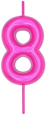 DERVENTA Pink Number 8 Candle 2.36 Inch Party Cake Decoration | Made of premium wax smoke-free & anti-deformation ideal cake topper for birthdays anniversaries & brunch desserts