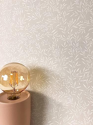 Newroom Papier peint Beige Branches Intissé - Floral Blanc Feuilles Romantique