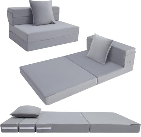 MeMoreCool Folding Mattress Single, High Density Foam Fold Out Sofa Chair Z Bed, Foldable Floor Futon Mattress, Floor Lounger Guest Sofa Bed Folding Couch for Sleeping, Camping, Travel, 12cm thick