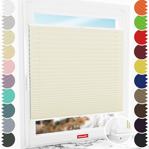 Schuette® Plissee ohne Bohren ● Thermo Kollektion: Sandstone (Beige) ● 130x120cm (Breite x Höhe) ● Suprafix Faltrollo X Klemmfix Rollo ● Blitzschnelle Montage inkl. Video