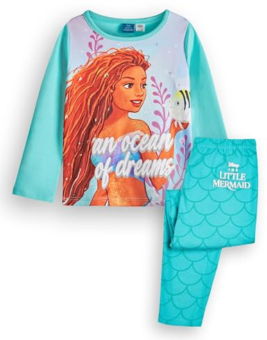 Disney Die kleine Meerjungfrau Mädchen Pyjama Set | Kinder Prinzessin Langarm-Pyjamas mit Langer Beingrafik in Blau | EIN Ozean der Träume Glitzer-Print Meerjungfrauen-Schwanzhose | Film Merchandise