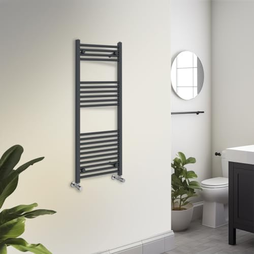 Warmehaus Towel Radiator 1200x500mm Grey Bathroom Towel Rail Straight | Modern, Central Heating, Anthracite Radiator, Wall Mounted