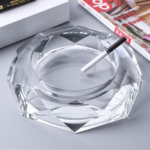 YUEMING Aschenbecher aus Glas, Achteckigen Kristall Aschenbecher, Abascher für Haushalt und Gastronomie, Glasaschenbecher für Zigaretten, Rauchwarensammler Dickem Glas (Transparent-10cm)