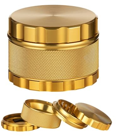 Dreamliner 63 mm Grinder Alu Aluminium Crusher Sieb Tabak Gewürz Kräuter Mühle Metall Gold Farben 4 tlg Magnet Verschluss leaf Herb Spice, 340144