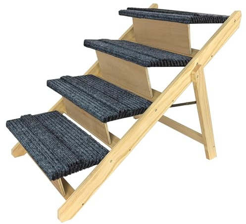 VA-Cerulean 2 in 1 Hunderampe Klappbar Hundetreppe aus Holz, Hundetreppe für Bett Sofa 60cm Hoch, rutschfeste Treppe für Hunde und Katzen, Max. Tragfähigkeit 80 kg, 80x47x65cm, GW-(HAG7511B)-1