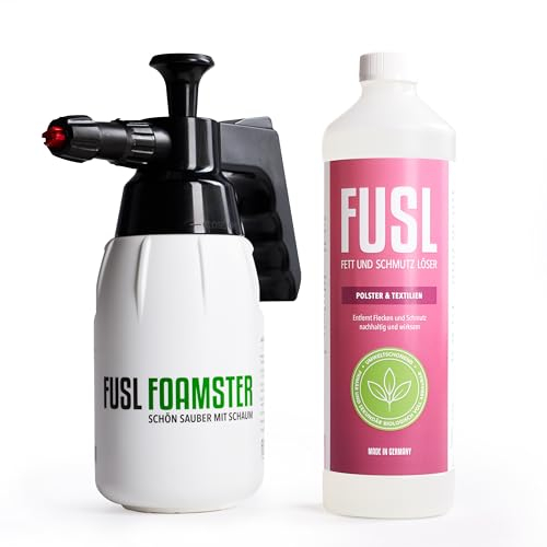 FUSL Polsterreiniger & Textilreiniger - Effektive Fleckenentfernung für Sofa, Auto, Sessel & Couch - Schnelltrocknend, geruchsneutral & ohne aggressive Chemikalien - Reiniger Set Made in Germany