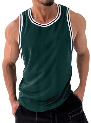 CUTeFiorino T Shirts Herrenmode Frühling und Sommer, lässig, ärmellos, Rundhalsausschnitt, gestreifter Pullover, Unterhemd, Herren-Sportunterhemden Steinhart Uhren (Green, M)