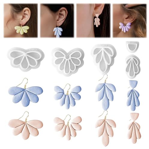 NATOSU Lot de 4 emporte-pièces en argile polymère en forme de pétale, boucles d'oreilles mixtes, pour la fabrication de boucles d'oreilles
