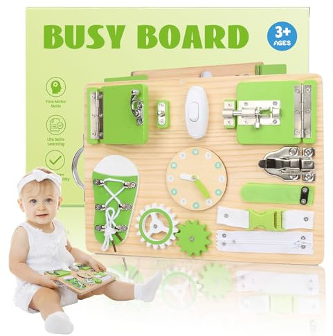 DKINY Motorikbrett ab 1 Jahr Busy Board Activity Board Montessori Brett Motorikboard mit 10 Aktivitäten Pädagogisches Sensorik Montessori Spielzeug Lernspielzeug Geschenk für Kleinkinder ab 1 2 3 Jahr
