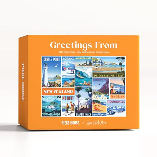 PieceHouse Jigsaw Puzzle for Adults 1000 Pieces | Travel Postcards from New Zealand | Artist Lisa Nicole Moes | Premium Quality, Vibrant and Unique Design | Relaxing & Challenging Puzzle Experience