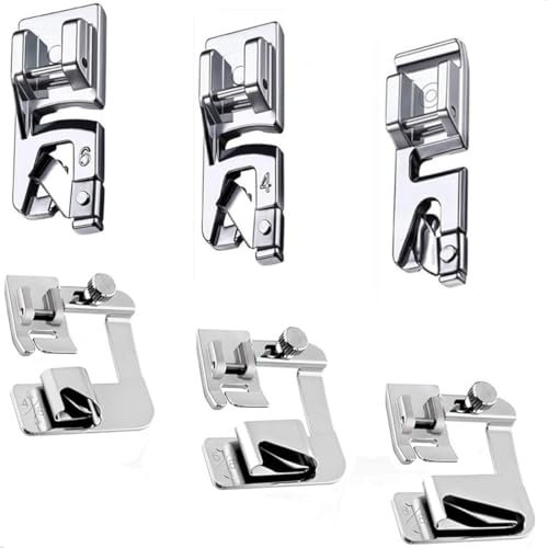 EOYVAIL Pieds-de-biche pour Machine à Coudre,Pied d'ourlet Universel, Pied d'ourlet 4/8 6/8 8/8 Pied de Machine à Coudre Pied d'ourlet 3/4/6 mm Pied d'ourlet (6 pièces)