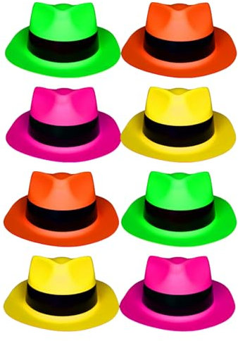 UV Floor - Lot De 12 Chapeaux Fluorescents L-XL - Spéciale Lumière Noire et Ultra Violet - 4 Couleurs Vives - Accessoire Fluorescent - Plastique fin