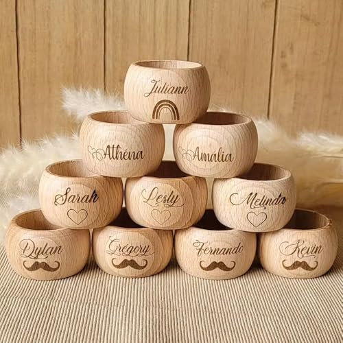 4 Stück Personalisierte Holzserviettenring Mit Namen, Hölzerne Serviettenringhalter, Gravierte Serviettenhalter, Rustikale Hochzeitsgeschenke, Esstischdekoration, Tischdekoration