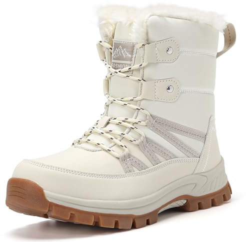 CLYCTIP Damen Schneestiefel Winterstiefel Warm Gefüttert Winterschuhe Wasserdicht Outdoor Trekking Wanderschuhe (Beige, Erwachsene, Damen, 41, Numerisch, EU Schuhgrößensystem, M)
