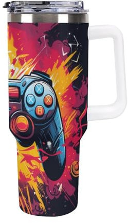 3D-Druck SpiElchonsole Edelstahl Trinkbecher - Auslaufsicher - Hält Getränke 6 Stunden Heiß Und 8 Stunden Kalt - Mit Strohhalm 40oz