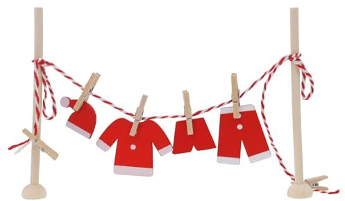 Wichtel Zubehör Weihnachten - Wichtel Kleidung Miniatur - Miniatur - Wäscheständer - Set, Mit Hölzerner Weihnachtsmannmütze, Hölzernem Weihnachtsmannoberteil Und Hölzernen Weihnachtsmannshorts