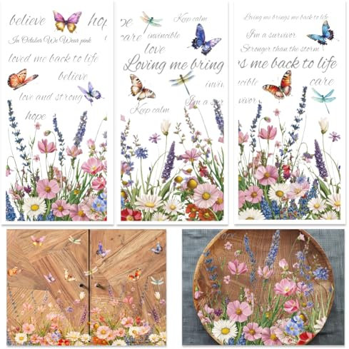 INFUNLY 3 Sheets Vintage Wildflower Rub on Furniture Transfer 5.9×11.8 Botanical Flower with Word Background Transfers Sticker Butterfly Transfers Stickers for Wood Glass Scrapbook DIY Paper