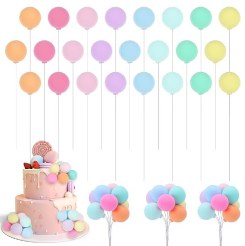 HJZHII 24 Stück Mini Luftballons,Tortendeko Kugeln,Torten Kuchen Deko Torte Ballon Cupcake Ball Einsatz Cake Topper Bunte Geburtstag für Geburtstagsfeier Hochzeit Jahrestag Babyparty DIY Dekorationen