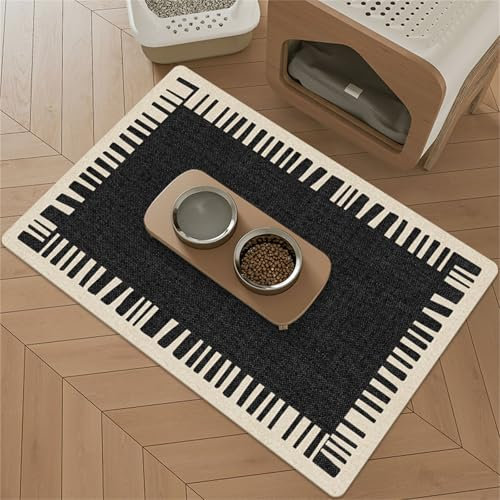 Hearda Pet Mats for Food Bowls Water Absorbent, European Style Pet Food Mat Non Slip Quick Dry Cat Feeding Mat Diatomite Pet Feeding Mat Dog Bowl Mats Water Dispenser Mat (40x60cm,Black)