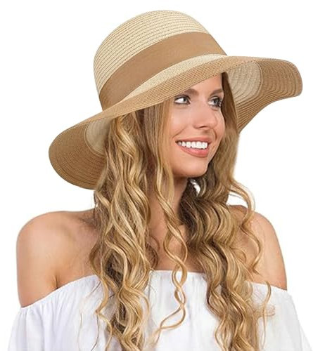 BelleVive Chapeaux de Plage, Chapeau de Soleil en Paille à Large Bord pour Femmes, Protection Solaire UV LSF 50+, Chapeau de Soleil pour Femmes, Chapeau Souple, Pliable, Enroulable, Chapeau à Large
