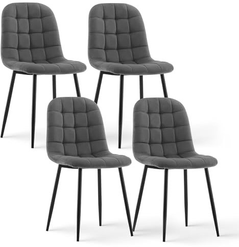 CLIPOP Samt Esszimmerstühle, Küchenstühle Polsterstuhl Wohnzimmerstuhl, Sitzfläche mit Rückenlehne und Metallbeine (Samt Grau, 4er Set)
