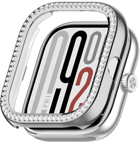 Glitzer Diamanten Hülle für Redmi Watch 5/Watch 4 Schutzhülle, Hart PC Stoßstange Case Bling Gehäuse Smartwatch Cover für Frauen Mädchen (Silber)