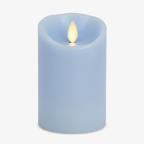 Luminara Flameless LED Battery Operated Flickering Pillar Moving Flame Candles (Airy Blue, 3 x 4.5)