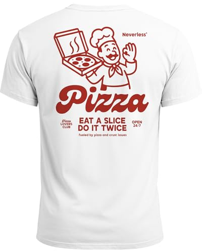 Neverless® Herren T-Shirt Backprint Pizza Print Spruch Lustig Grafikshirt Männer Sommer Fashion