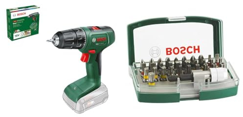 Bosch Home and Garden Cordless Drill Driver EasyDrill 18V-40 (Without Battery, 18 Volt System, in Carton Packaging) + 32pc. Screwdriver Bit Set (PH-, PZ-, Hex-, T-, TH-, S-Bit, Accessories)