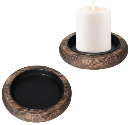 Pumwoy 2 Pièces Assiettes de Bougeoirs Rond 10cm, Bougeoir Bois Plateau Bougeoirs en Bois pour Bougies Piliers,Soucoupe Ronde pour Bougies Porte-Bougies Rustique Vintage, pour Mariage,Table à Manger