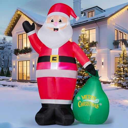 JOYIN 2,44 m großer aufblasbarer Weihnachtsmann für den Außenbereich, Weihnachtsdekoration für den Garten, aufblasbarer Weihnachtsmann mit Geschenktüten und integrierten LEDs für Weihnachtsfeiern