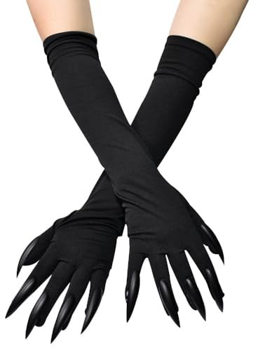 Halloween Animal Claw Gloves with Long Nails Werewolf Wolf Fox Cat Dinosaur Paw Fingernails Gloves Ghost Devil Witch Mittens Halloween Carnival Cosplay Party Fancy Dress Handwear for Adults