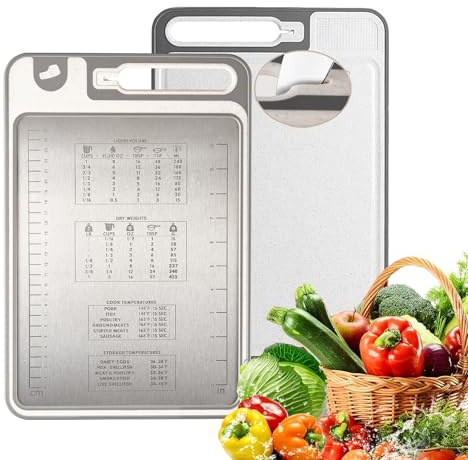 Tagliere in Titanio, Realizzato in Tagliere in Acciaio Inox Alimentare 316 al 100% e PP di Paglia di Grano, Completamente Privo di BPA e Adatto Alla Lavastoviglie, 37 × 25 cm