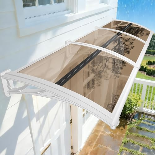 NacstarHome Marquesina Puerta Exterior 100x200cm, Marrón Policarbonato Transparente Resistente Toldo para Puertas Ventanas Entrada, Tejadillo Protección contra Sol y Lluvia