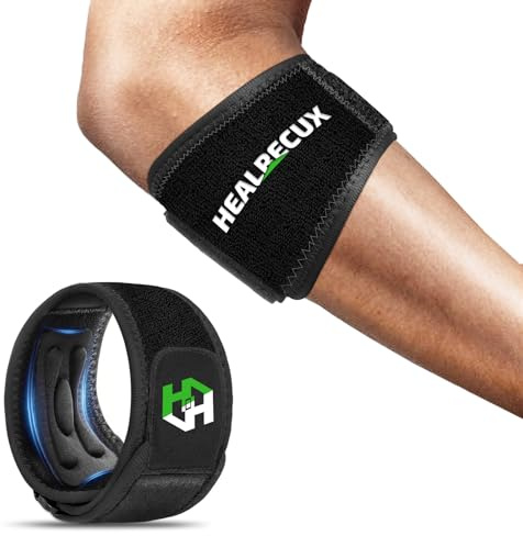 Healrecux Tennis Elbow Support Strap for Women Men, Golfers Elbow Support with Dual Removable Compression Pad for Tendonitis Relief, Forearm Strap for Sports & Daily Work - Black 1 Pack