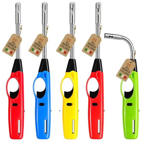 AkitaInk Set 5 Accendigas Lunghi Flessibili Ricaricabili - Accendini per Cucina, Fornelli, Barbecue e Candele, Fiamma Lunga, Collo Flessibile per Accensione Sicura