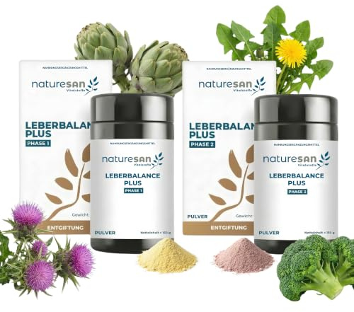 Naturesan Vitalstoffe Leberbalance Plus 2-Phasen Leberkur Pulver | Mariendistel, Löwenzahn & Mikronährstoff-Komplex, 6 Wochen für Leber & Stoffwechsel, Phase 1 & 2 je 150 g, Österreich