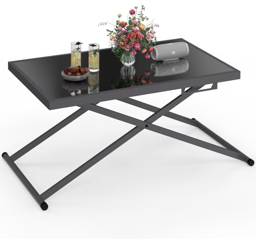 IDMarket - Rechteckiger Gartentisch mit klappbarer Platte, 100 cm, Modell Olie, aus anthrazitgrauem Metall mit Grauer Glasplatte