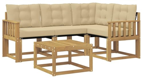 vidaXL Outdoor-Sofagarnitur mit Kissen 5 pcs Weiß und Beige, Garten-Sofa, Moderne Außenmöbel, langlebige Sitzgruppe, Bequeme Lounge, Akazien-Sitze, Entspannung im Garten