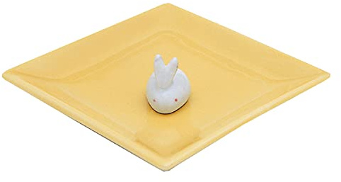 nippon kodo Pottery Incense Plate & Rabbit of Incense Stick Holder (Yellow)