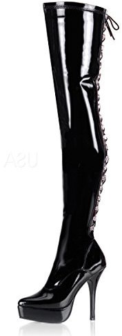 Higher-Heels PleaserUSA Plateau-Overkneestiefel Indulge-3063 Lack schw. 43