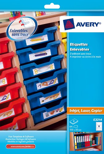 Avery E3214 Self-Adhesive Removable Tray And File Labels, 8 Labels Per A4 Sheet