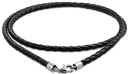Black Genuine Leather Braided Weave Necklace Pendant Cord For Women For Men Teen .925 Silver Lobster Claw Clasp 18 Inch