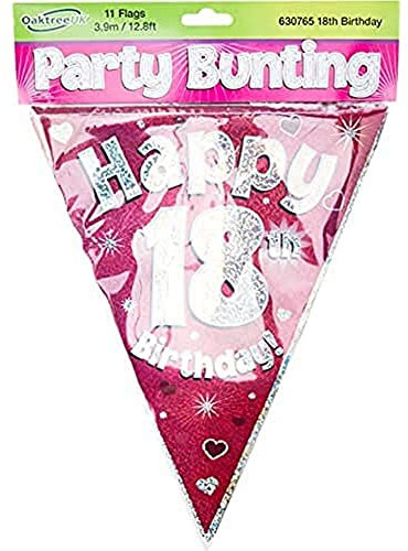 Party Bunting Happy 80th Birthday Blue Holographic 11 flags 3.9m