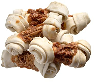Bontoy Hundekauknoten I 400g mit jeweils 6 cm Größe I Naturprodukt aus Reiner Rinderhaut ummantelt mit Hühnchen I proteinreich und gut für die Kaumuskulatur ihres Hundes