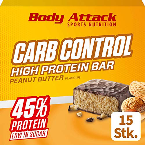 Body Attack Carb Control - Barre proteine sans sucre 100 g, low carb - Riche en protéines, Barre whey protéine, également disponible en boîte avec plusieurs parfums - beurre de cacahuètes