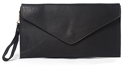 Long & Son Women's Envelope Style, Wristlet,Shoulder, Clutch Bags. 120343 (Black)